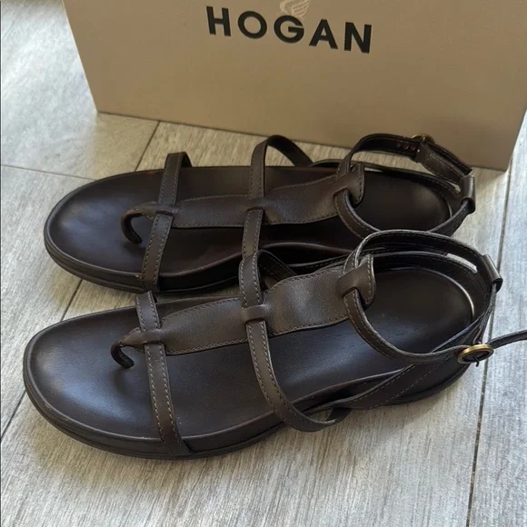Hogan Fussbett Women's Brown Leather Gladiator Sandals size 6.5 support footbed - Picture 5 of 10